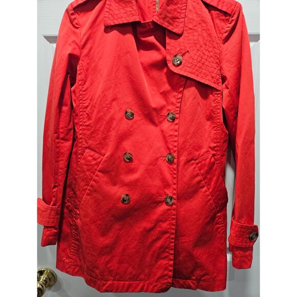 THEORY WOMEN Red Orange Peacoat Double Breasted Lightweight Jacket Size S - Picture 3 of 10